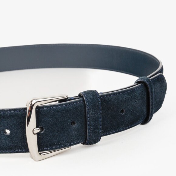 Loro Piana Alsavel Navy Suede Palladium Buckle Belt - Picture 3 of 8